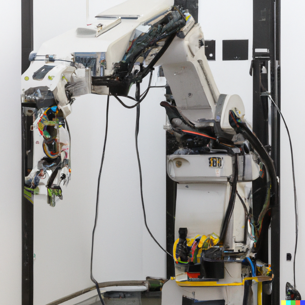 DALL·E 2023-05-22 22.24.03 - machine with robotics arms with danger belts, because this is in failure